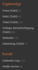 TickX - Verfeinerungsoptionen in der Suchseite