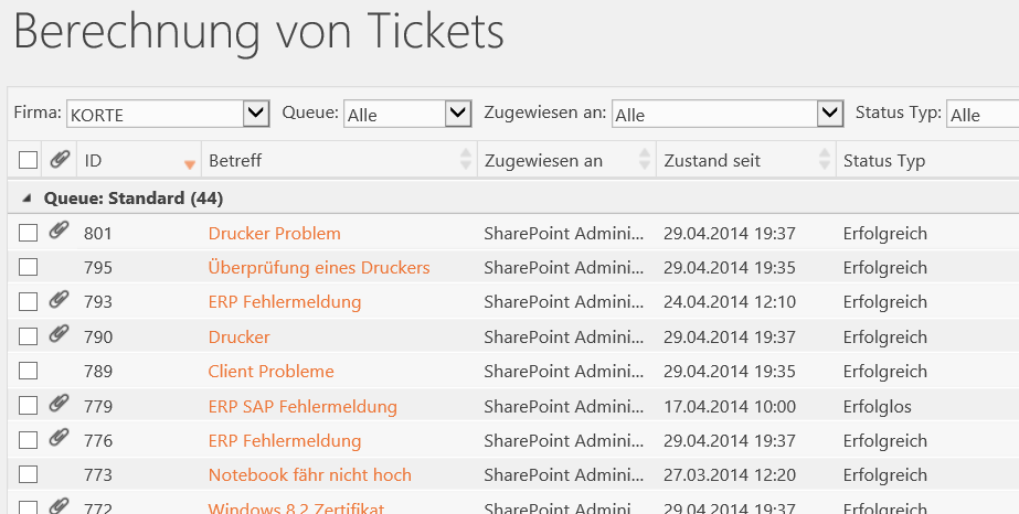 Abrechnung im TickX - TickX für Microsoft SharePoint